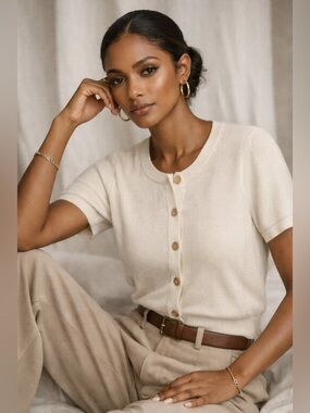 Rag & Bone Cream Short Sleeve Knit Button Cardigan Top S NWT $325